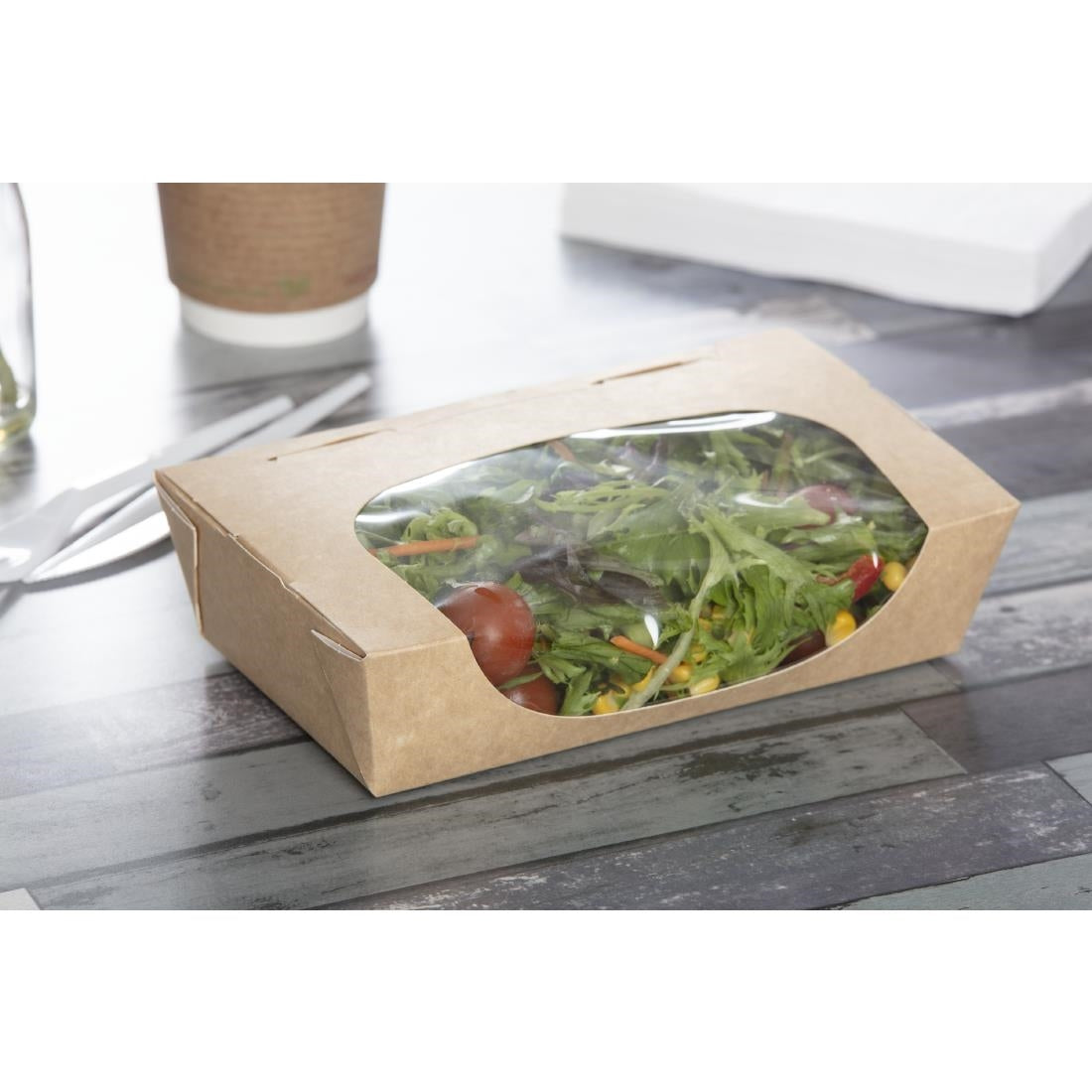 Colpac Recyclable Kraft Tuck-Top Salad Boxes With Window 1000ml (200 Pack)