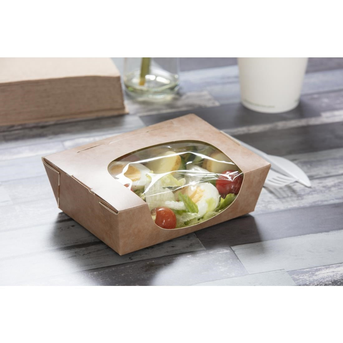 Colpac Zest Compostable Kraft Medium Salad Box 825ml/29oz (250 Pack)