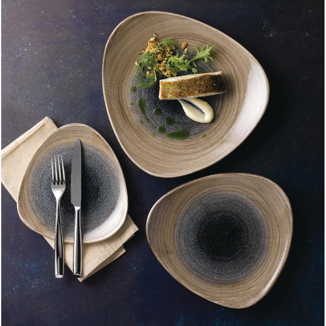 Churchill Stonecast Aqueous Triangular Plates Bayou Taupe 265mm (12 Pack)