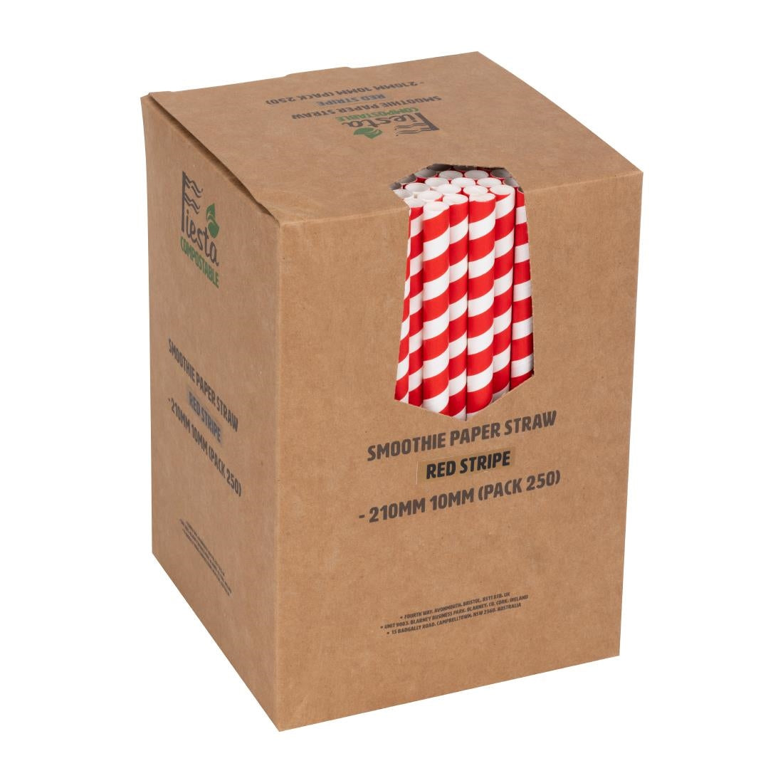 Fiesta Compostable Paper Smoothie Straws Red Stripes (250 Pack)