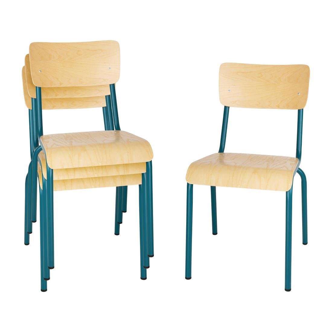 Bolero Cantina Side Chairs with Wooden Seat & Backrest Teal (4 Pack)