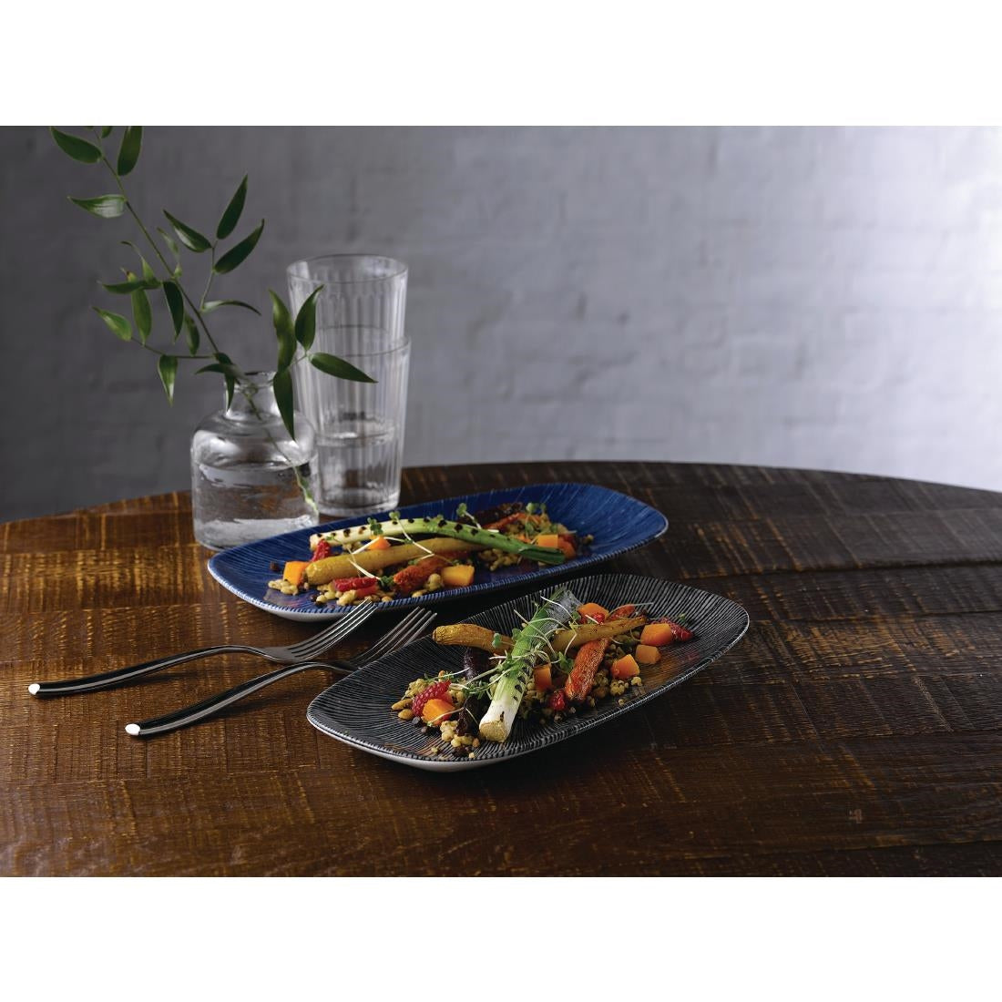 Churchill Studio Prints Agano Oblong Chefs Plates Black 355x 189mm (6 Pack)