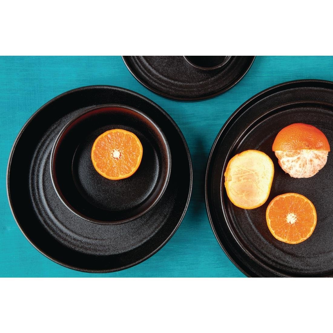 Olympia Cavolo Flat Round Plates Textured Black 270mm (4 pack)
