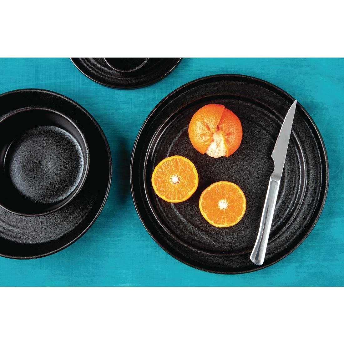 Olympia Cavolo Flat Round Plates Textured Black 270mm (4 pack)