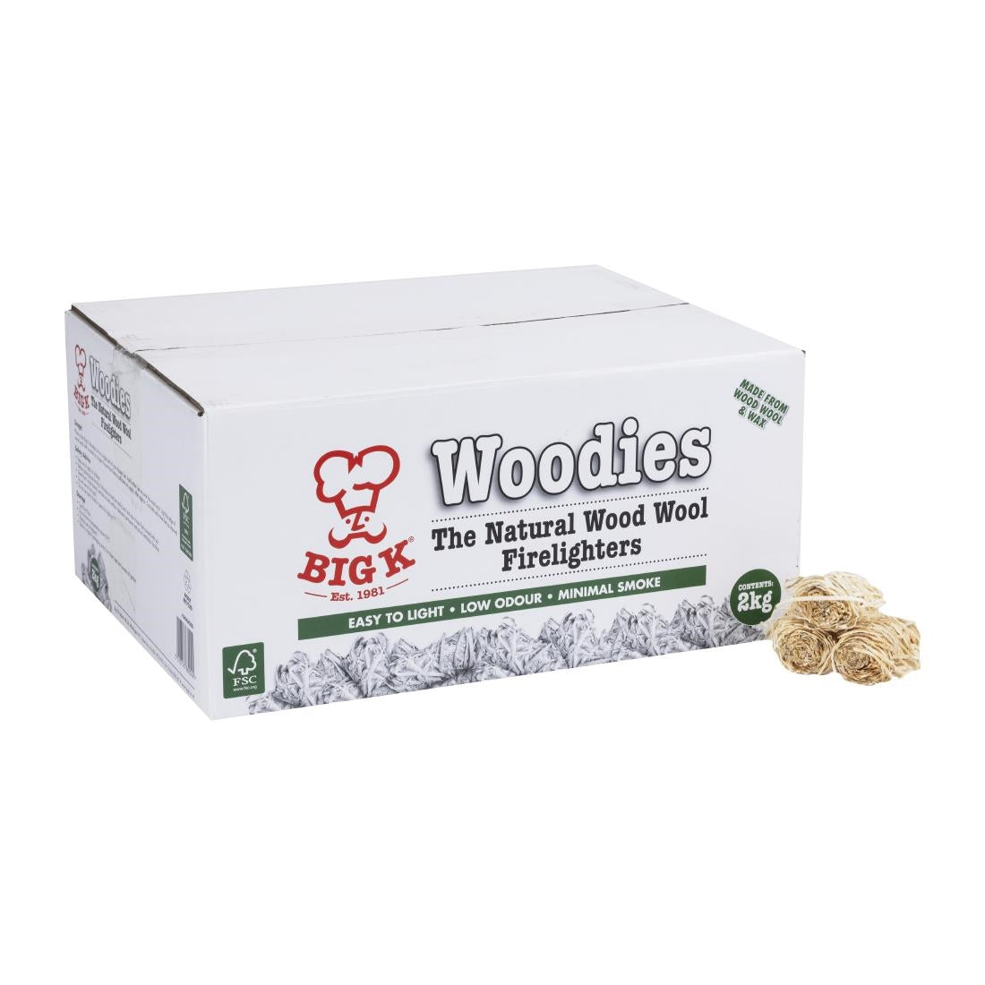 Big K Woodies Natural Wood Wool Firelighters 2Kg