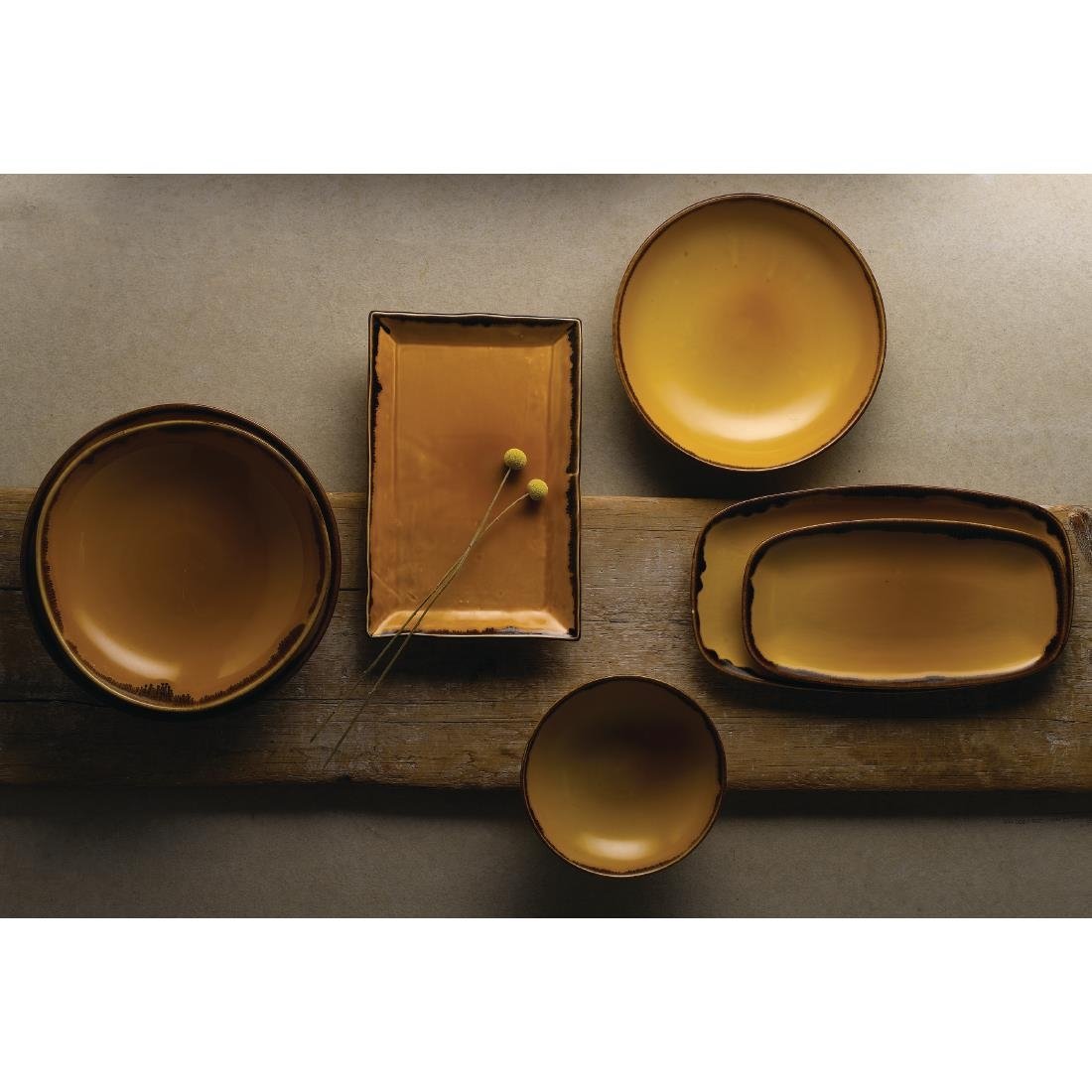 Dudson Harvest Chefs' Oblong Plates Mustard 355x189mm (6 Pack)