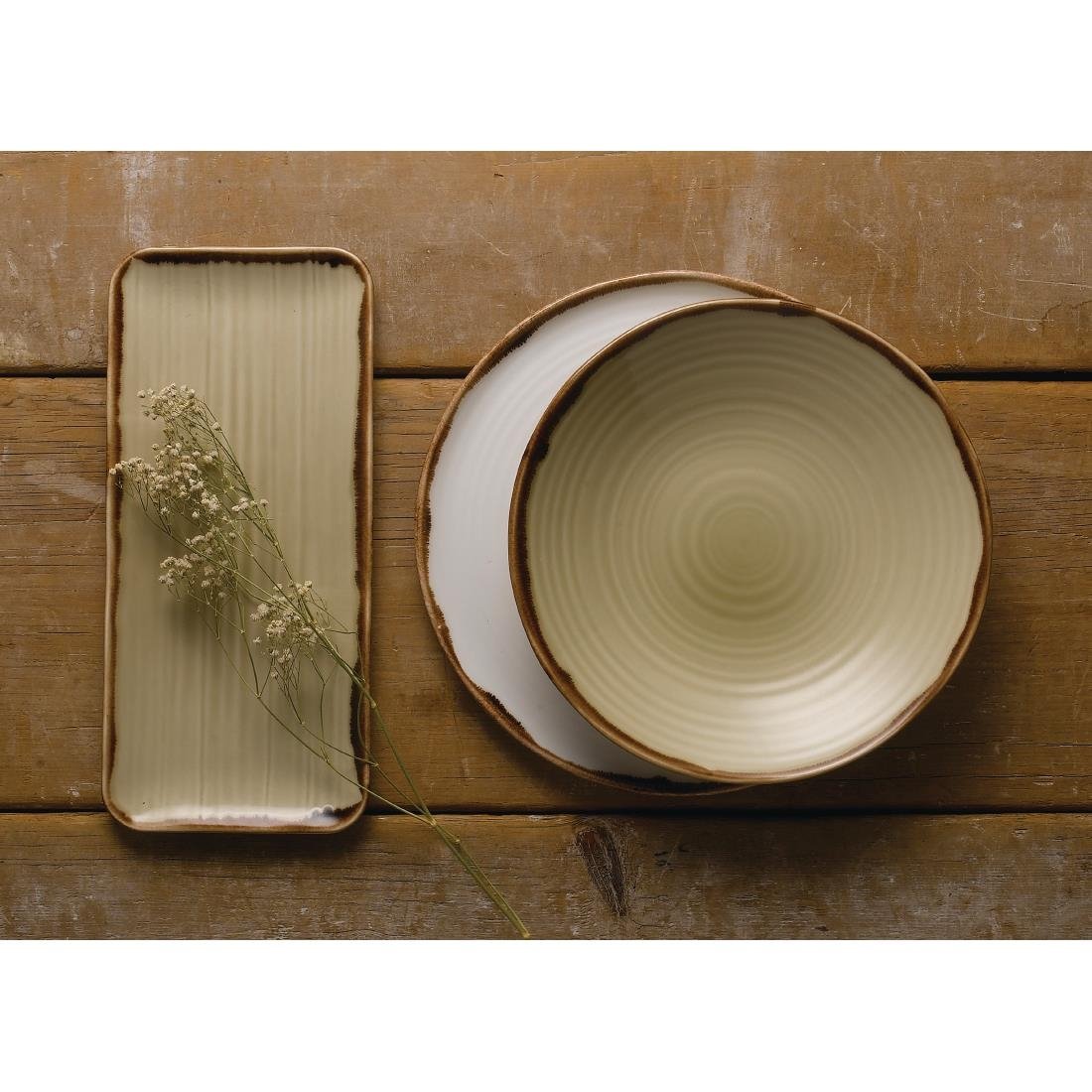 Dudson Harvest Organic Coupe Rectangle Platters Linen 346x156mm (6 Pack)