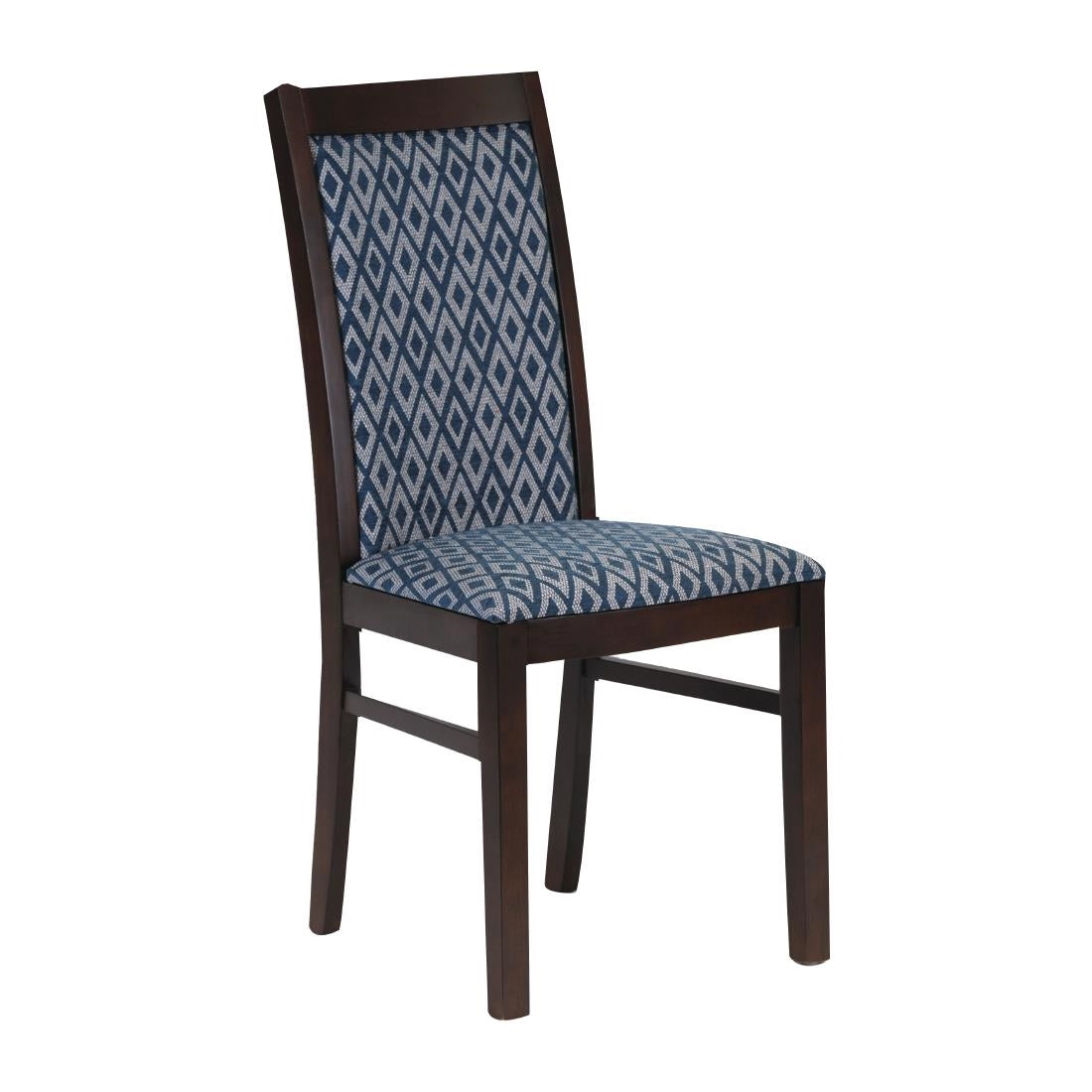 Brooklyn Padded Back Dark Walnut Dining Chair with Blue Diamond Padded Seat and Back (Pack of 2)
