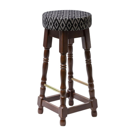 Classic Dark Wood High Bar Stool with Black Diamond Seat (2 Pack)