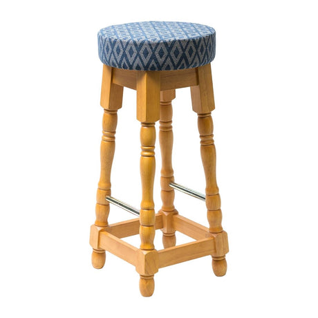 Classic Soft Oak High Bar Stool with Blue Diamond Seat (2 Pack)