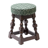 Classic Dark Wood Low Bar Stool with Green Diamond Seat (2 Pack)