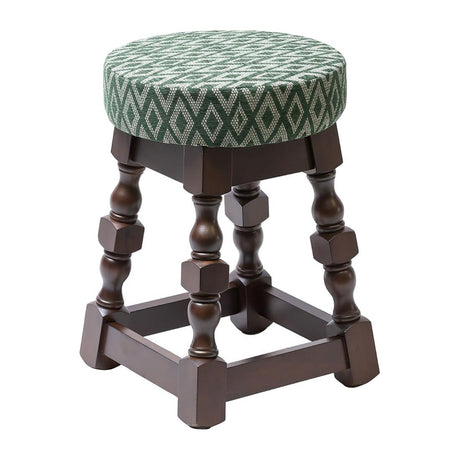 Classic Dark Wood Low Bar Stool with Green Diamond Seat (2 Pack)