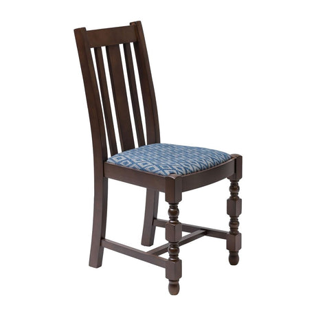 Mayfair Dark Wood Dining Chairs with Blue Diamond Padded Seat (2 Pack)