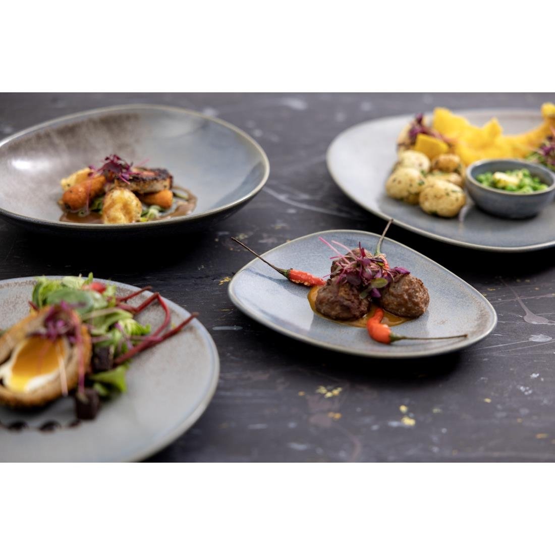 Olympia Ember Blue Triangle Plates 250mm (6 pack)