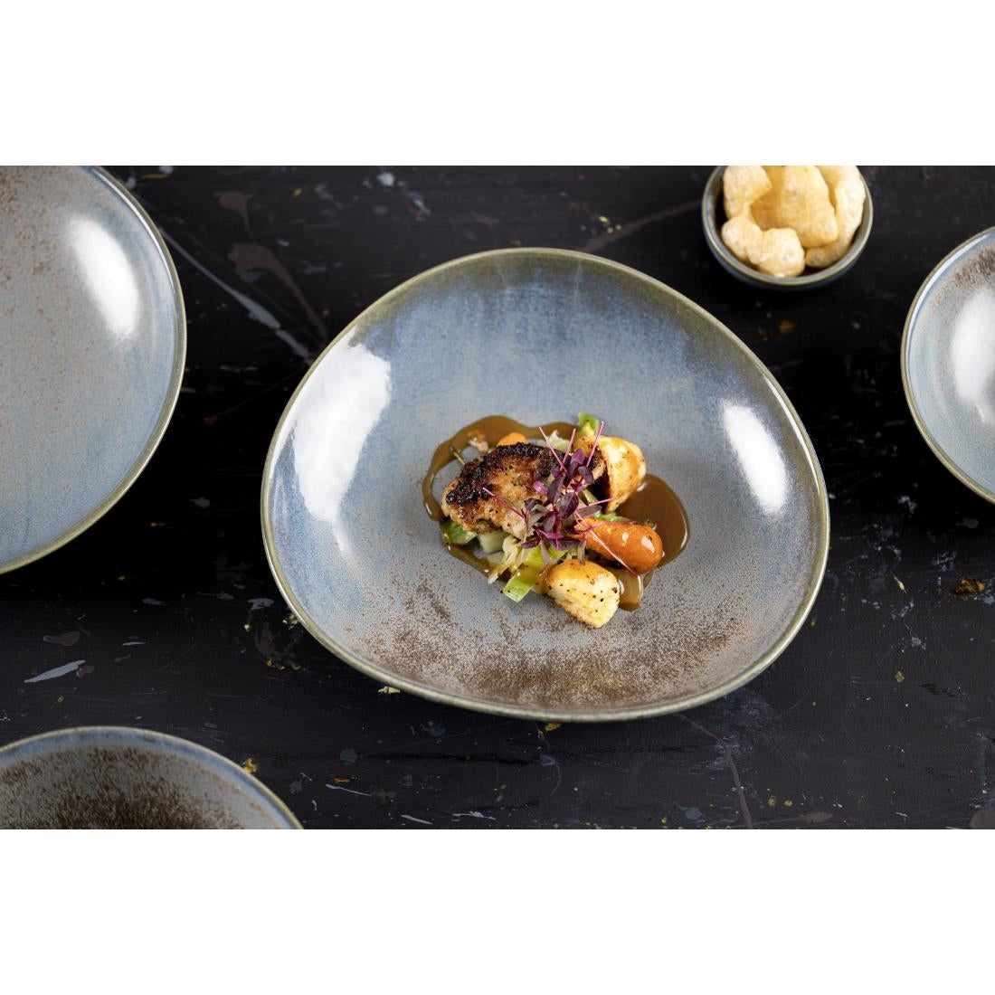Olympia Ember Blue Triangle Bowls 245mm (4 pack)