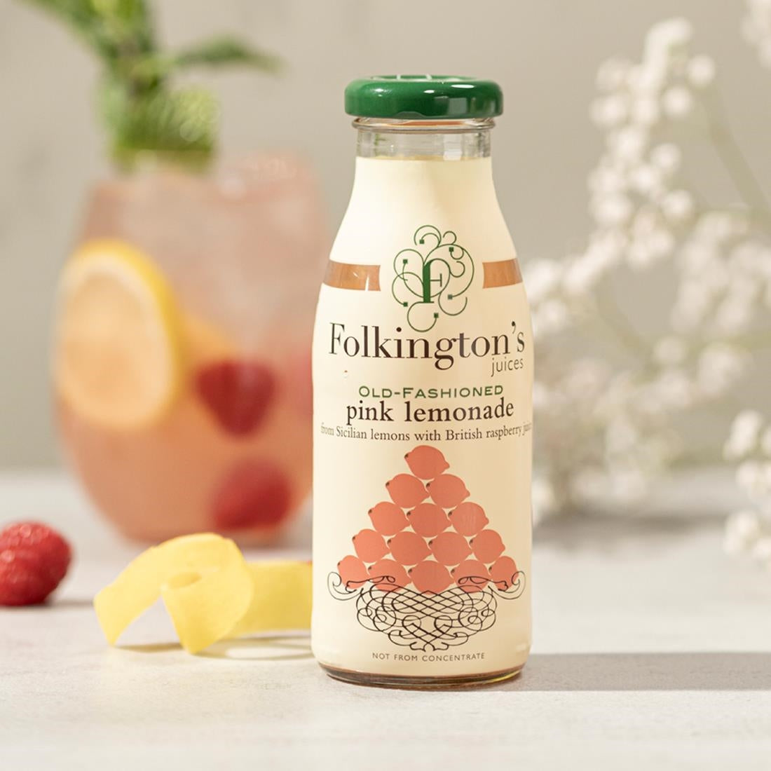 Folkington's Juices Pink Lemonade Glass Bottle 250ml (12 Pack)