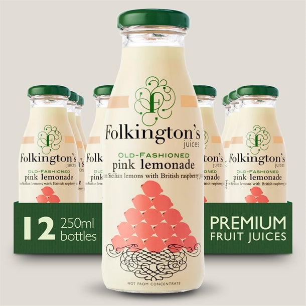 Folkington's Juices Pink Lemonade Glass Bottle 250ml (12 Pack)