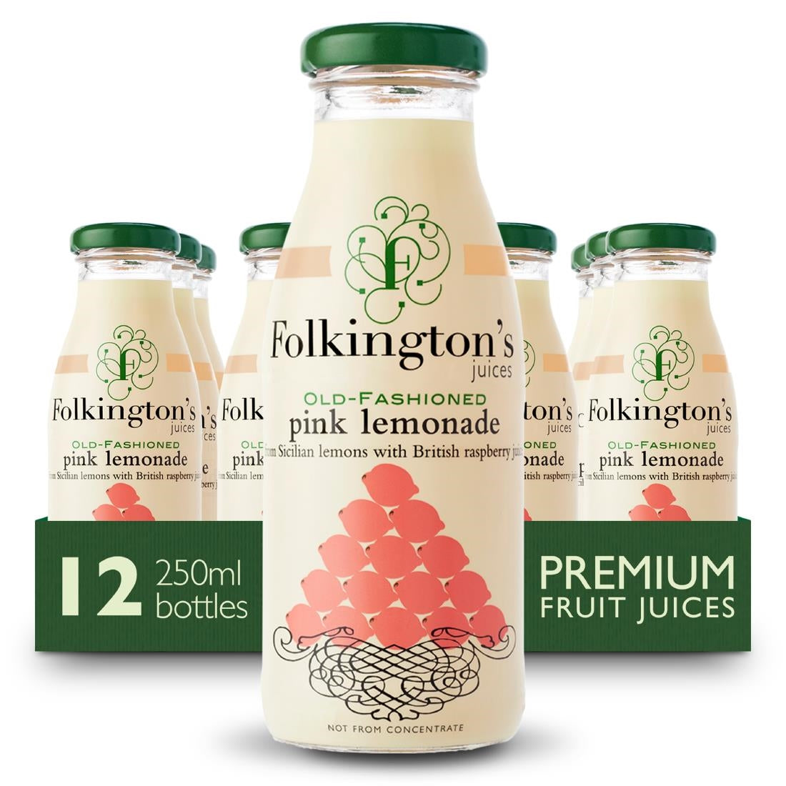 Folkington's Juices Pink Lemonade Glass Bottle 250ml (12 Pack)