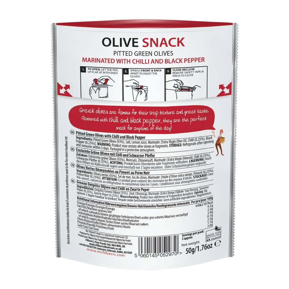 Mr Filbert's Green Olives Chilli & Black Pepper 50g (12 Pack)