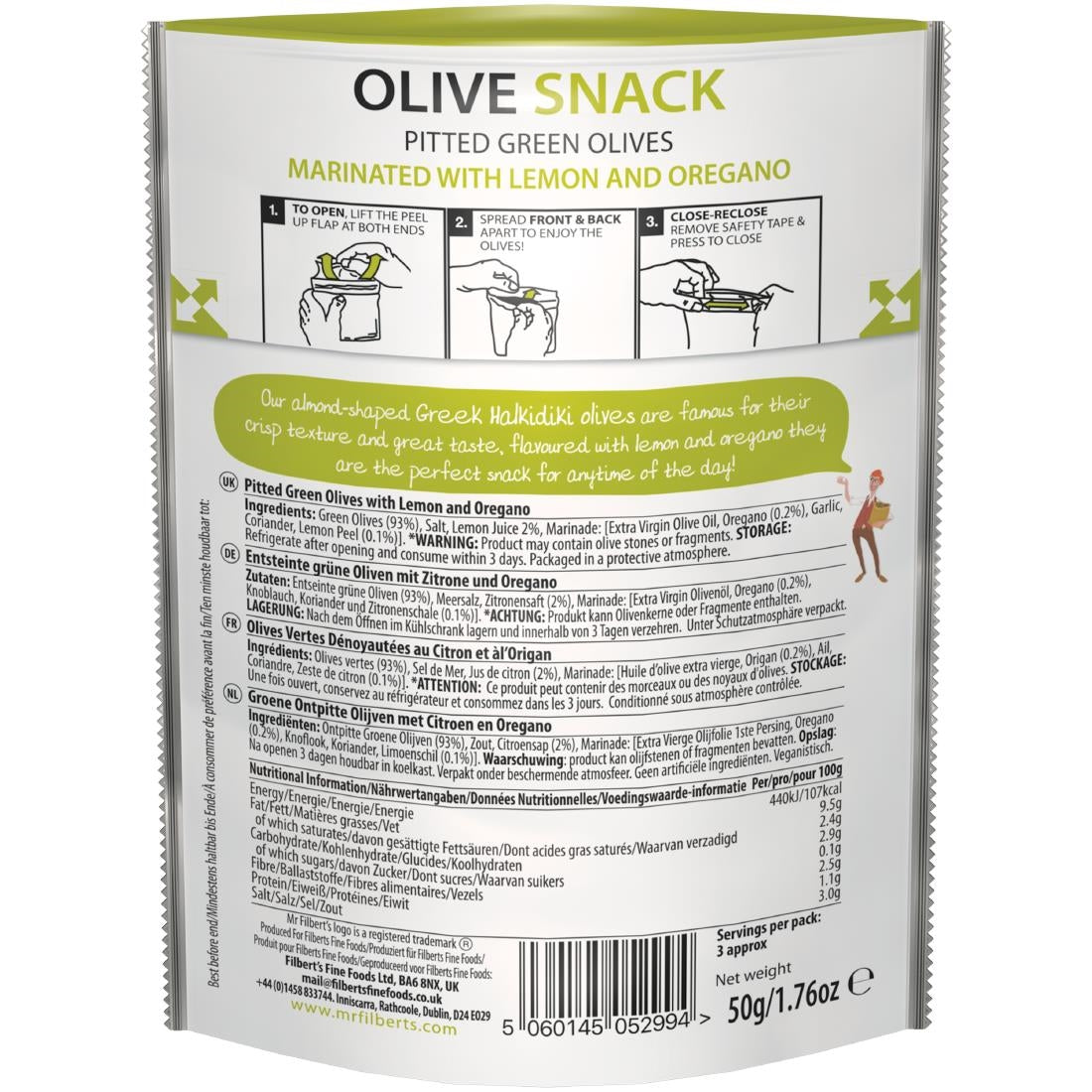 Mr Filbert's Green Olives Lemon & Oregano 50g (12 pack)