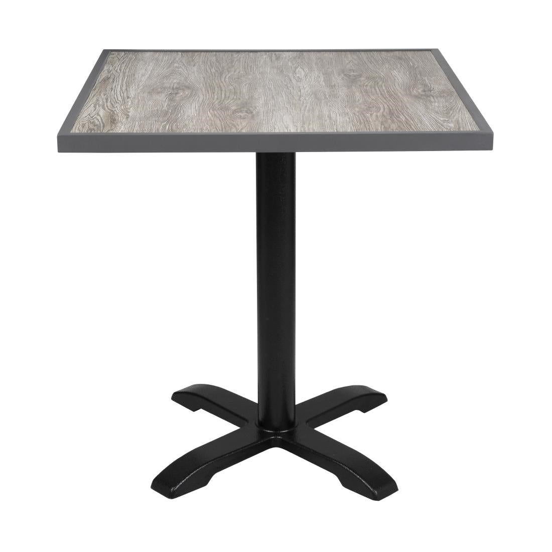 Bolero Wood Grain Effect Outdoor Tempered Glass Table Top Grey Trim 700mm