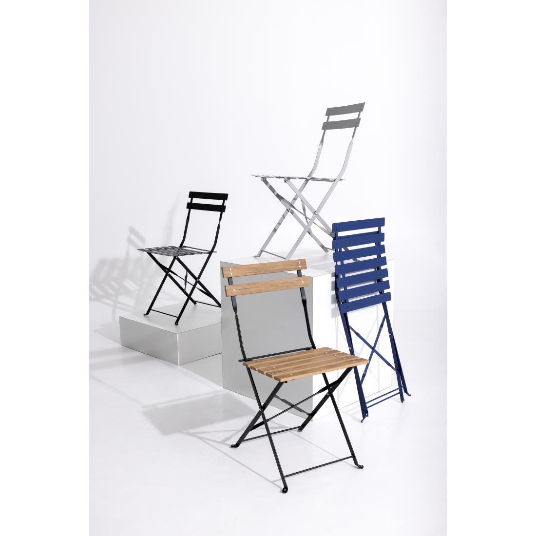 Bolero Perth Grey Pavement Style Steel Folding Chairs (2 Pack)