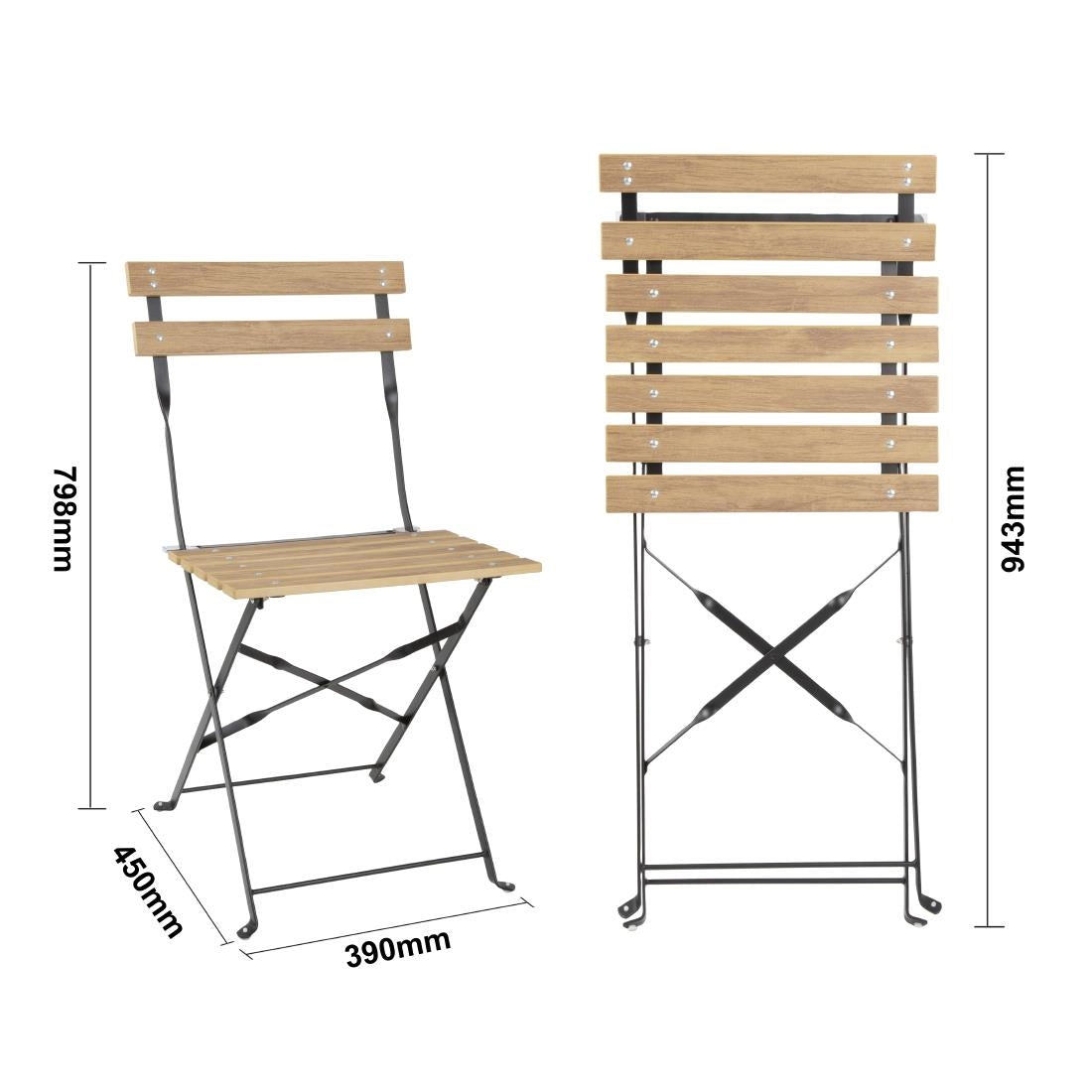 Bolero Perth Wood Effect Pavement Style Steel Folding Chairs (2 Pack)