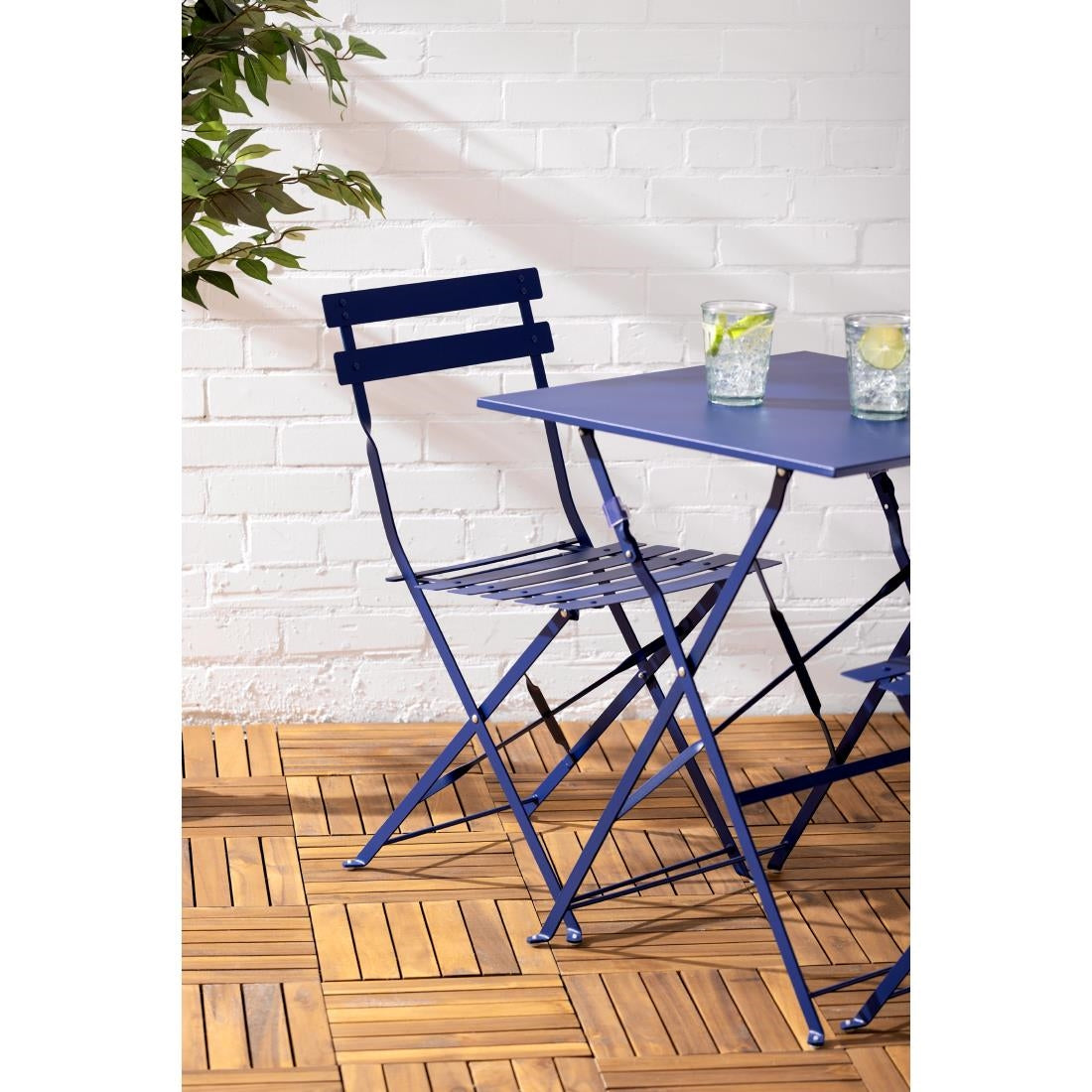 Bolero Perth Dark Navy Pavement Style Steel Table Square 600mm