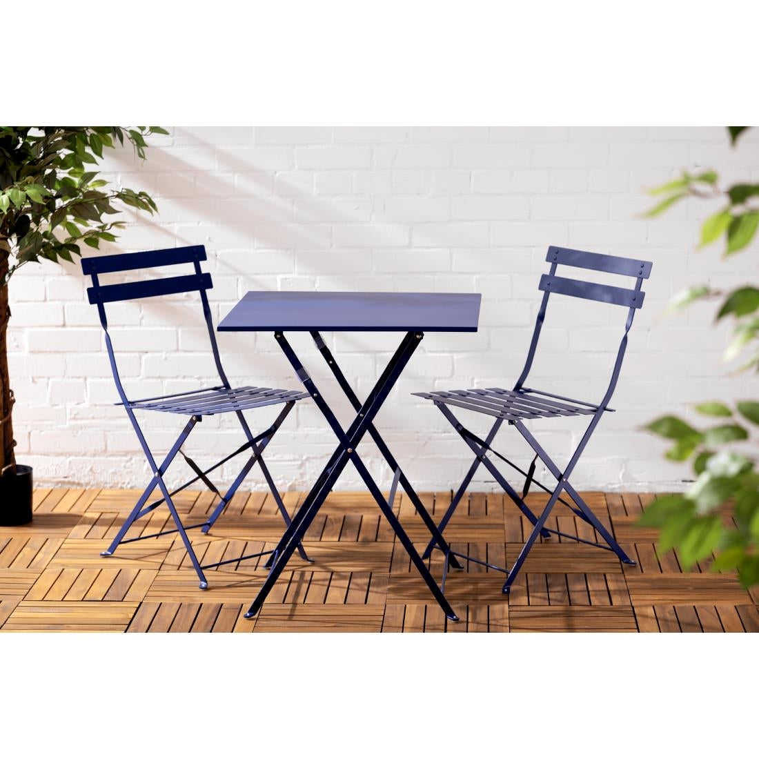 Bolero Perth Dark Navy Pavement Style Steel Table Square 600mm