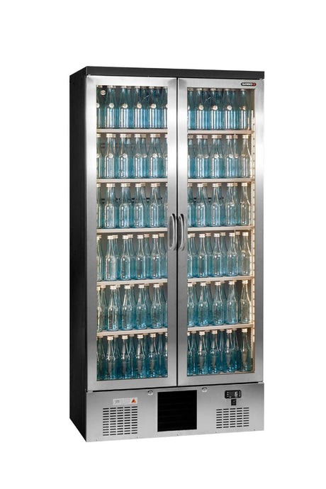 Gamko Maxiglass MG3/500GCS Maxiglass Hinged Stainless Steel Frame Glass Double Door Upright Bottle Cooler  500 Litres