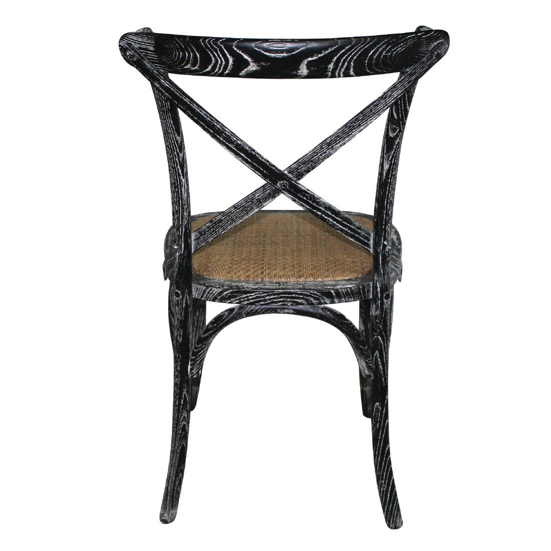 Bolero Wooden Dining Chair with Cross Backrest Black Wash Finish (2 Pack)