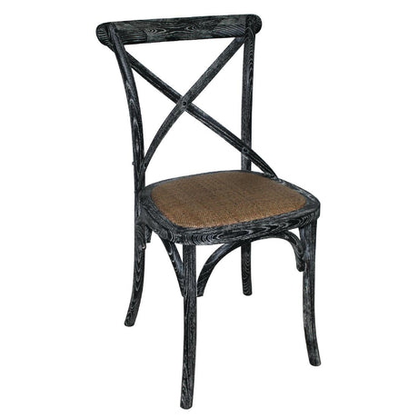 Bolero Wooden Dining Chair with Cross Backrest Black Wash Finish (2 Pack)