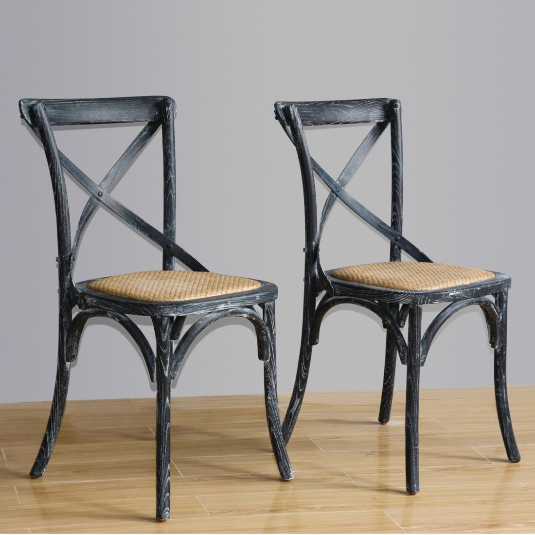 Bolero Wooden Dining Chair with Cross Backrest Black Wash Finish (2 Pack)