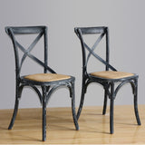 Bolero Wooden Dining Chair with Cross Backrest Black Wash Finish (2 Pack)