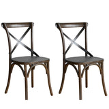 Bolero Wooden Dining Chair with Metal Cross Backrest Walnut Finish (2 Pack)
