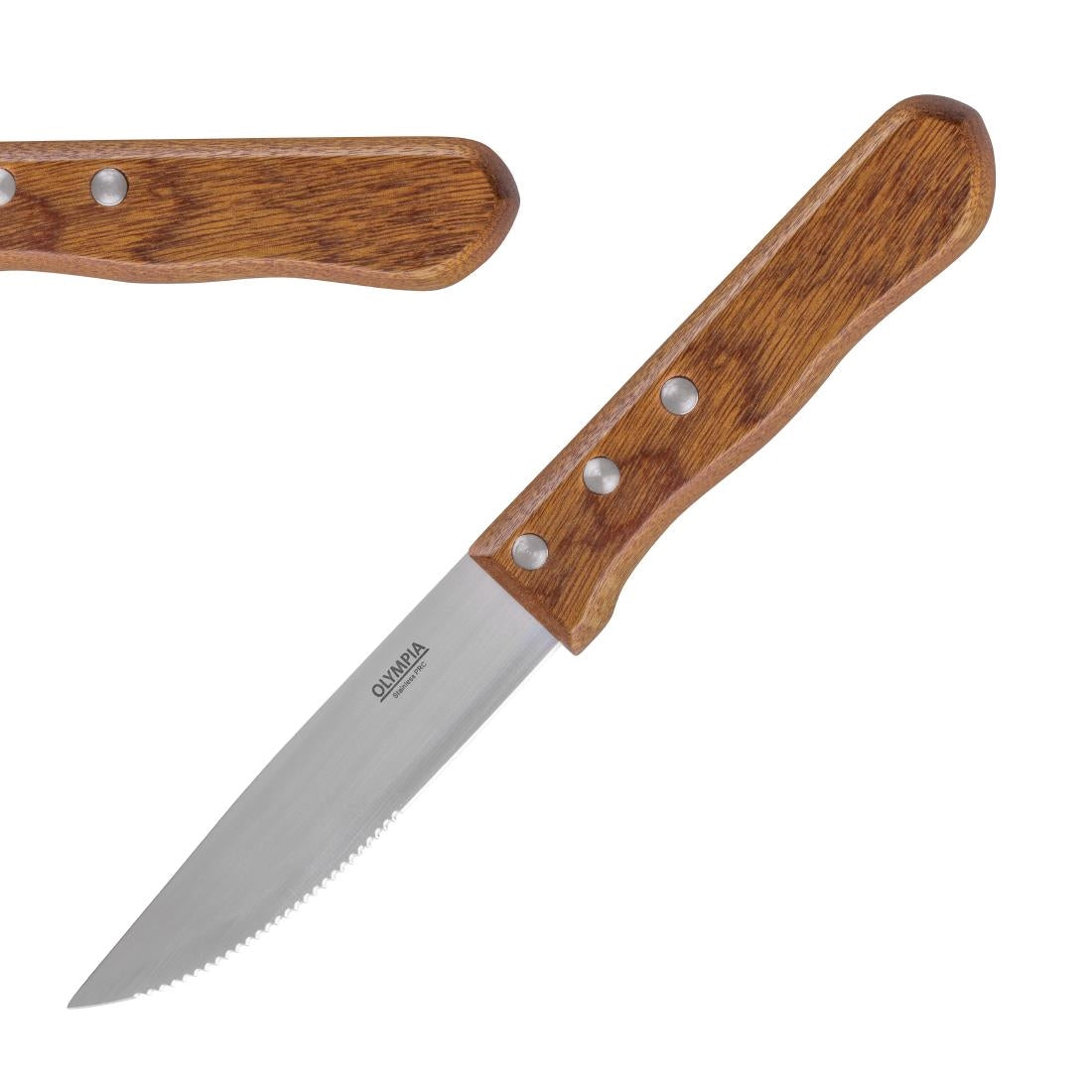 Olympia Jumbo Steak Knives with Acacia Handles 122mm (12 Pack)