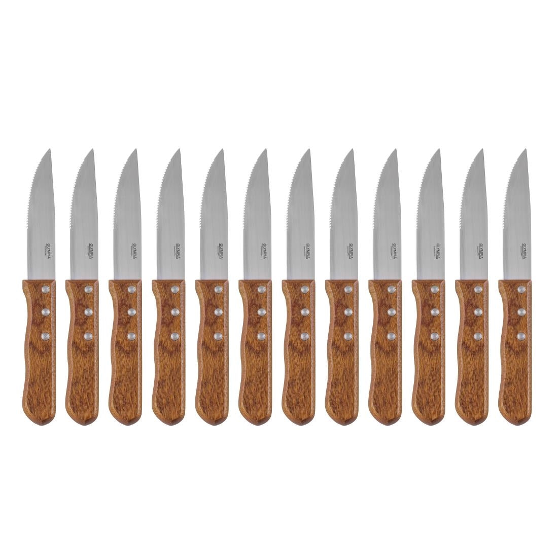 Olympia Jumbo Steak Knives with Acacia Handles 122mm (12 Pack)