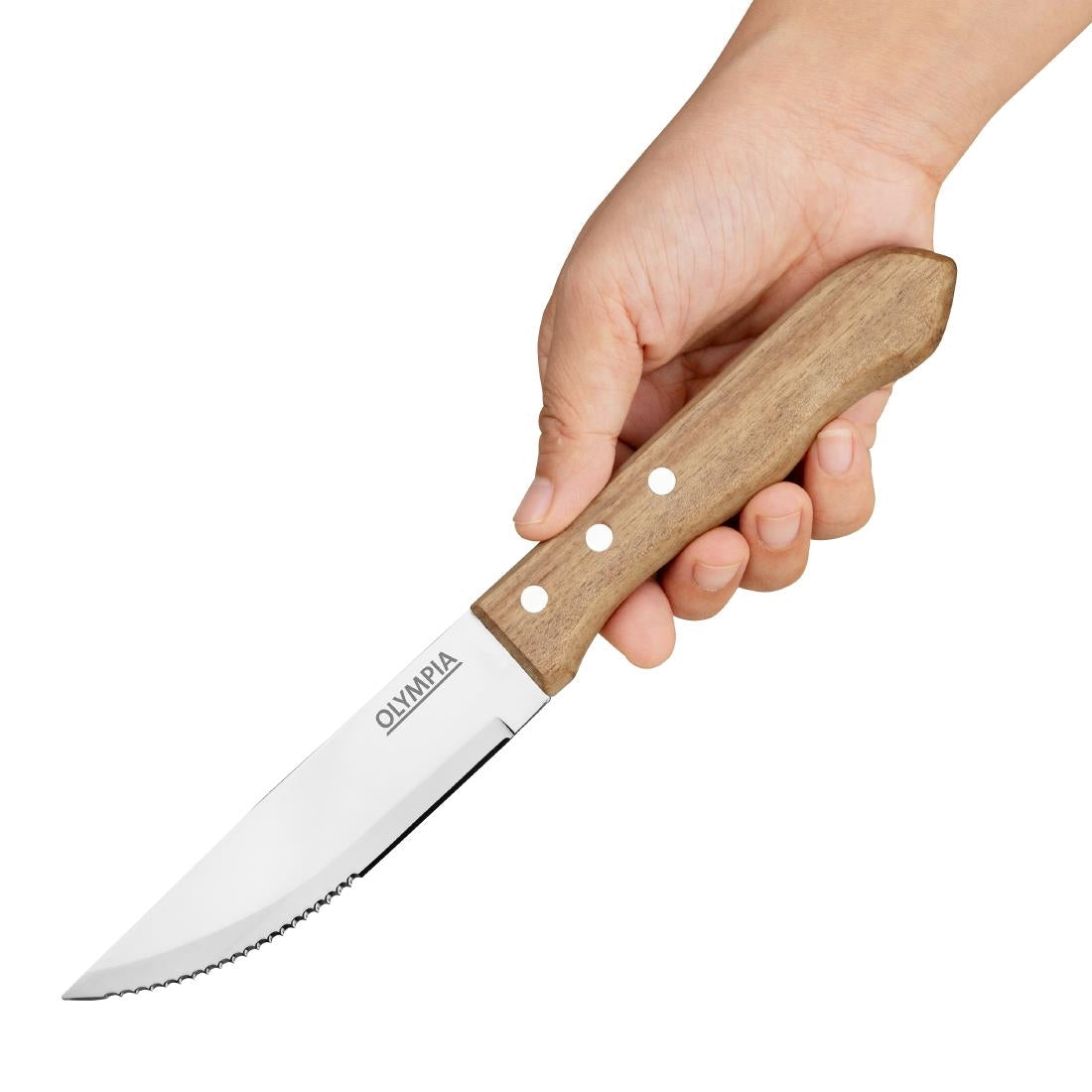 Olympia Jumbo Steak Knives with Acacia Handles 122mm (12 Pack)