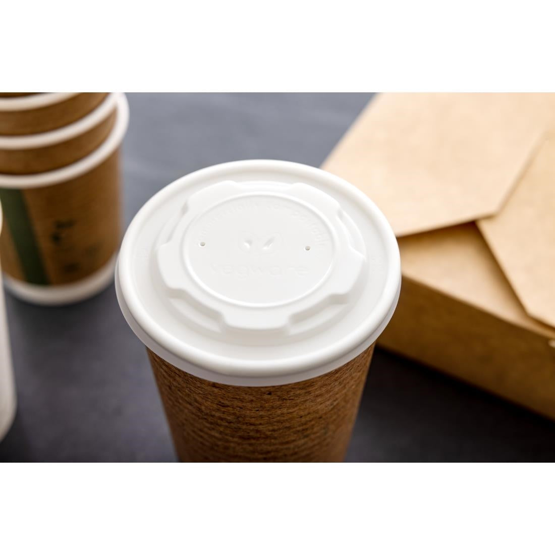 Vegware Compostable Hot Food Pot Flat Lids 170ml / 6oz and 230ml / 8oz