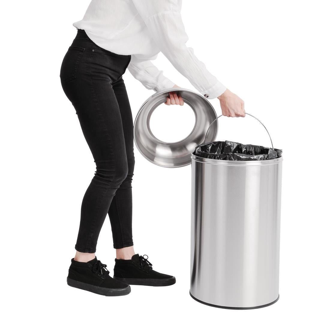 Bolero Bullet Bin with Open Top Lid Silver 40Ltr