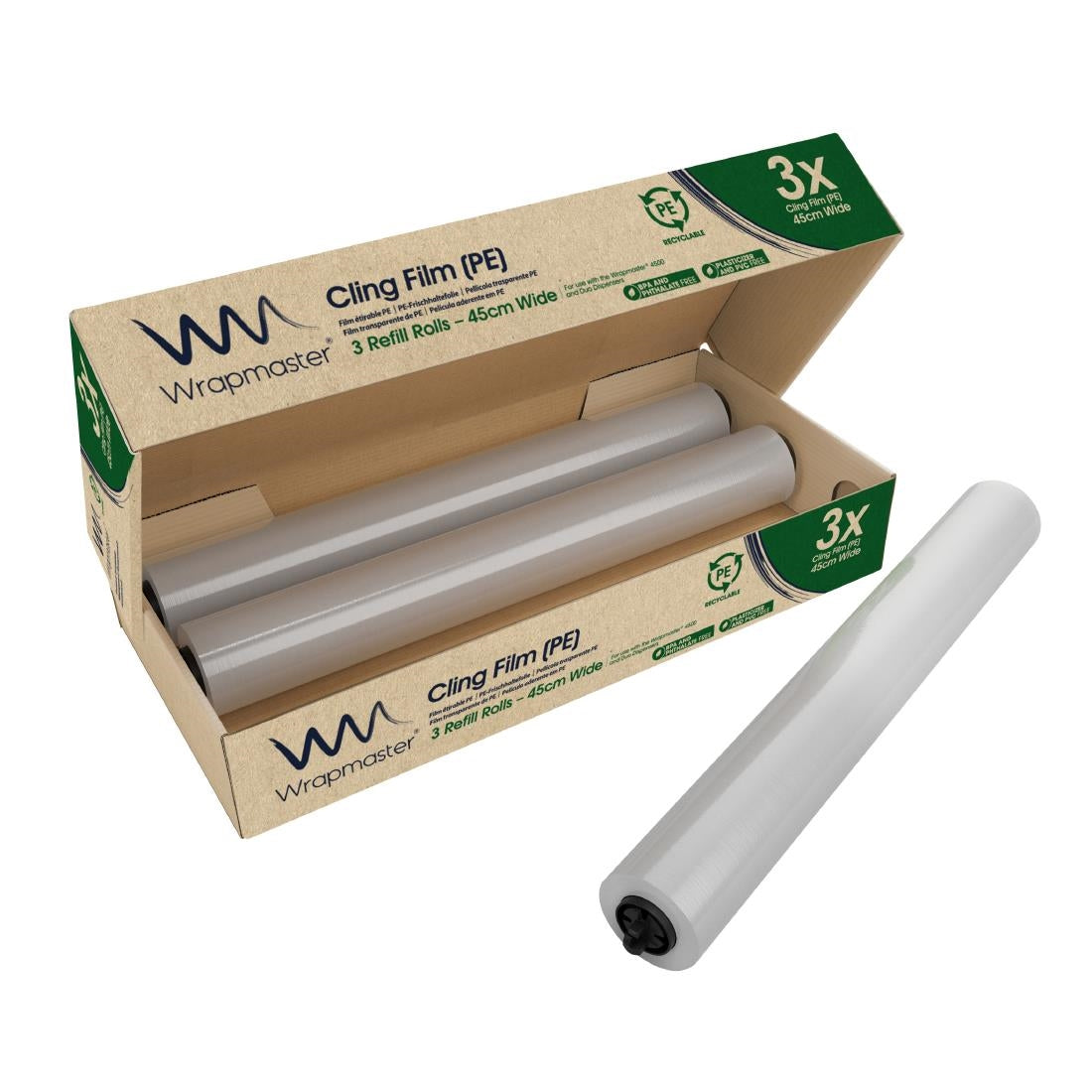 Wrapmaster 4500 PE Cling Film Refill 450mm x 300m (3 Pack)