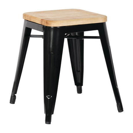 Bolero Bistro Low Stools with Wooden Seat Pad Black (4 pack)