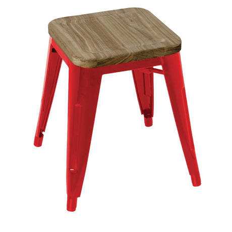Bolero Bistro Low Stools with Wooden Seat Pad Red (4 Pack)