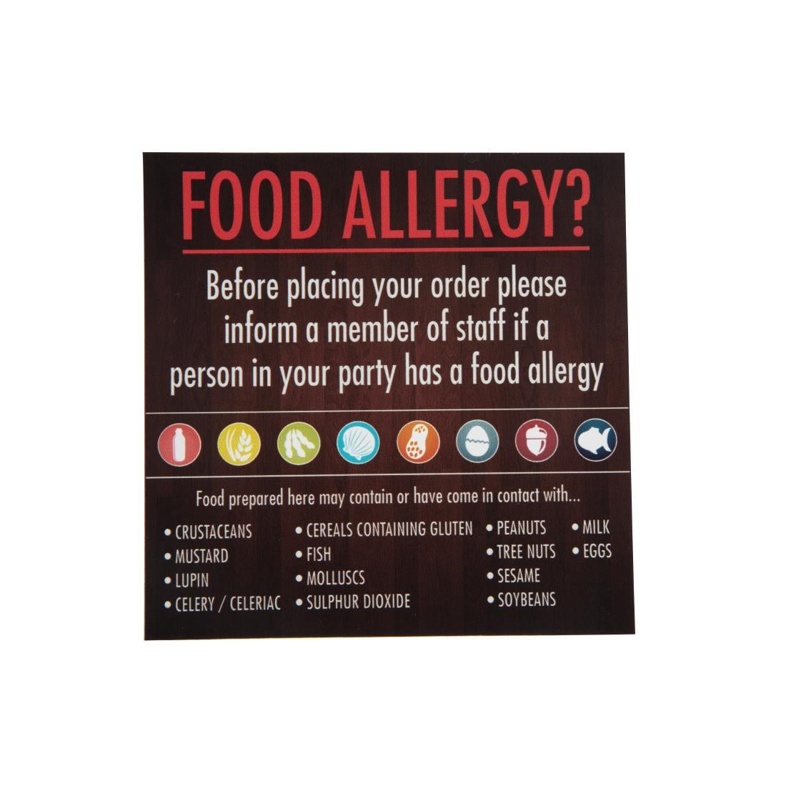 Food Allergen Window and Wall Stickers (8 pack)