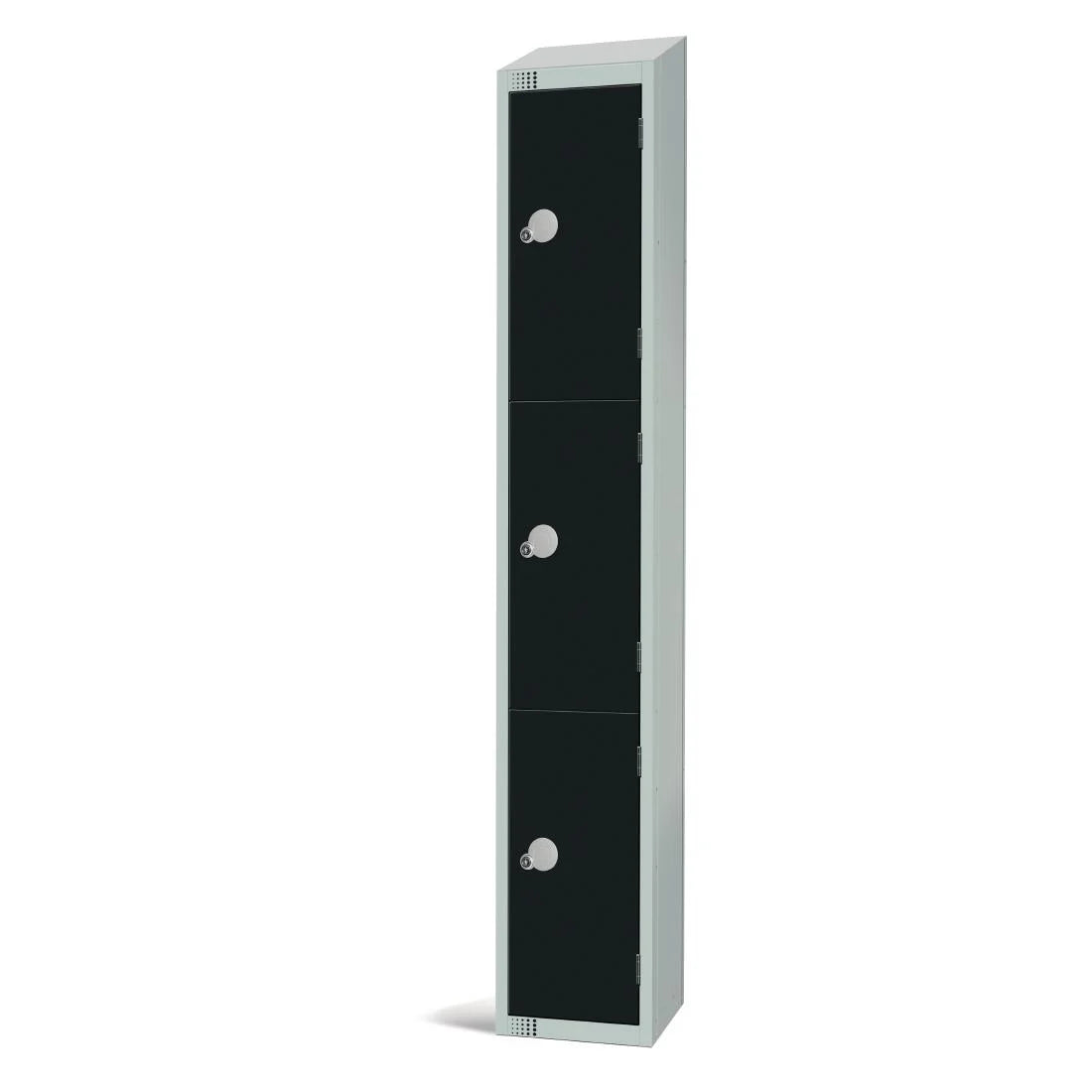 Elite Three Door Coin Return Locker with Sloping Top Black