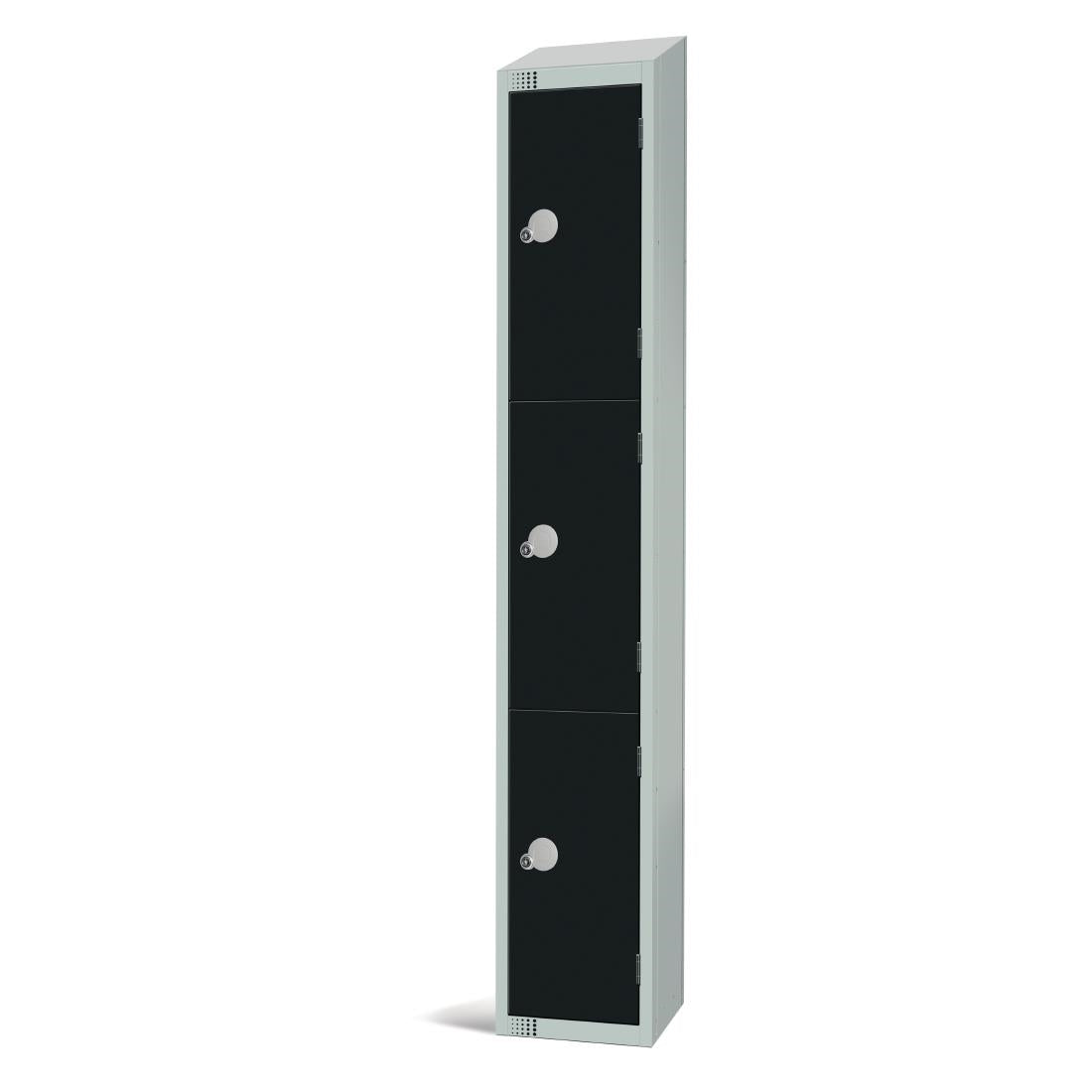 Elite Three Door Camlock Locker with Sloping Top Black