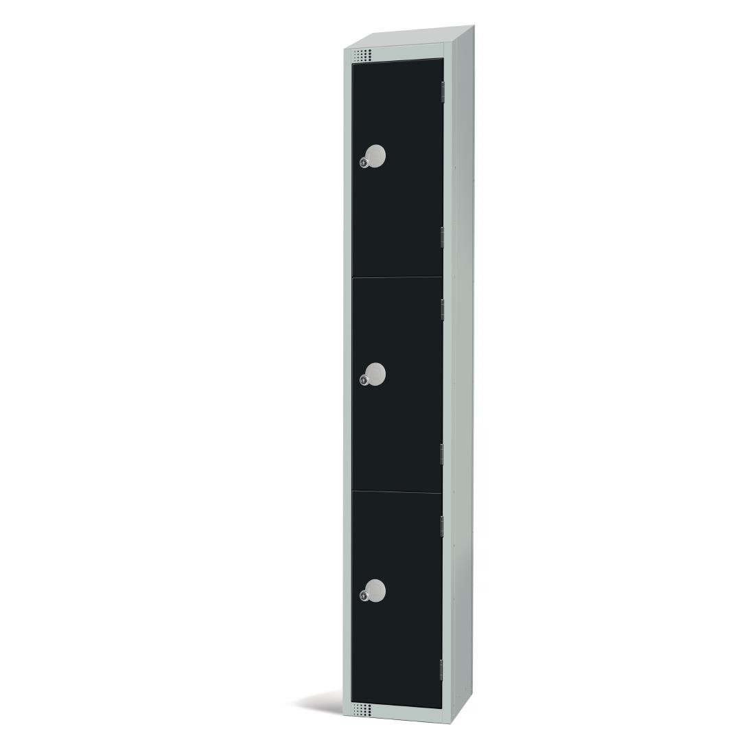 Elite Three Door Coin Return Locker with Sloping Top Black