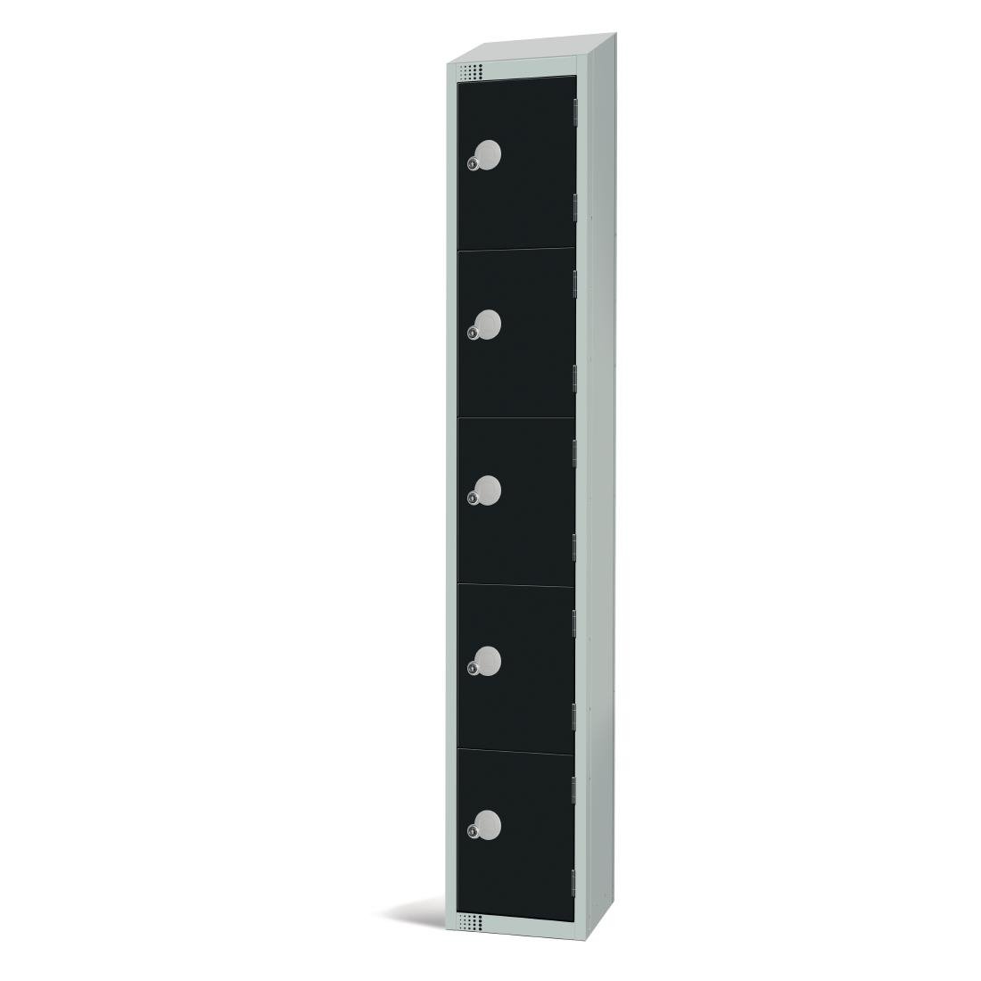 Elite Five Door Coin Return Locker with Sloping Top Black