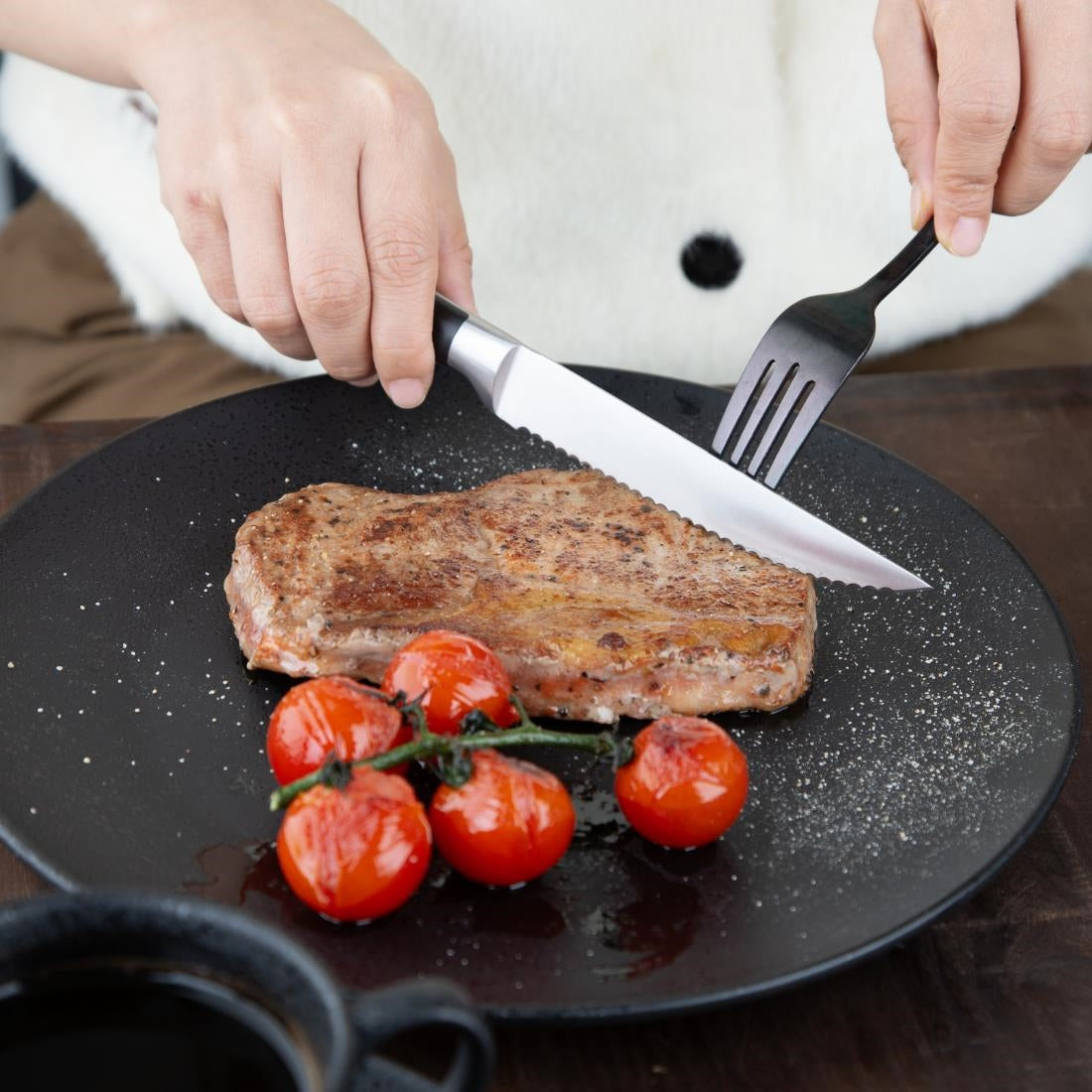 Olympia Premium Riveted Steak Knives with Black ABS Handles (6 Pack)
