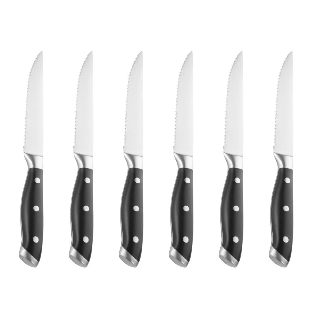Olympia Premium Riveted Steak Knives with Black ABS Handles (6 Pack)